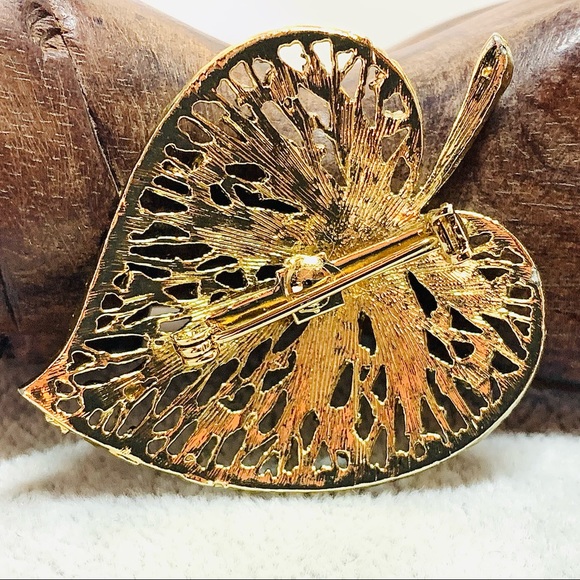 Vintage Leaf Rhinestone Brooch - Picture 6 of 6